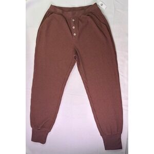 NWT Old Navy High Waisted Waffle Knit Pajama Jogger Pants Henley Button Brown S